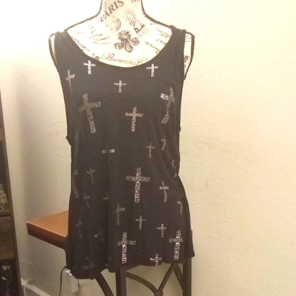 Love J Black Graphic Sleeveless Tank Top